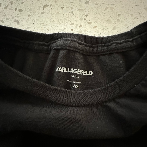 Used Karl Lagerfeld Paris Black Latitude & Longitude Tee Men's large - Picture 5 of 6